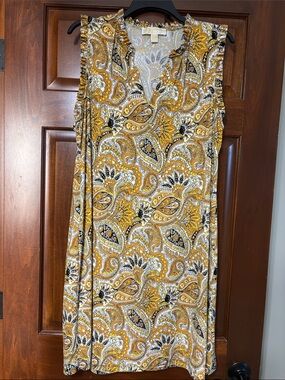 Michael Kors Yellow, Black & White Sleeveless Dress. XL